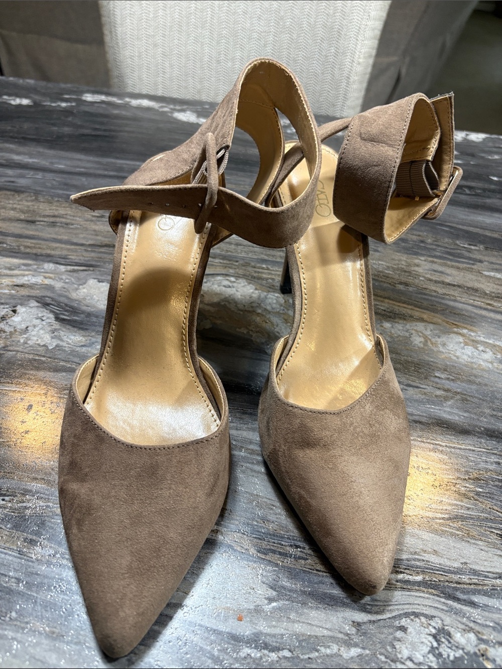 Cato Brown Suede Pointed-Toe Ankle-Strap Heels